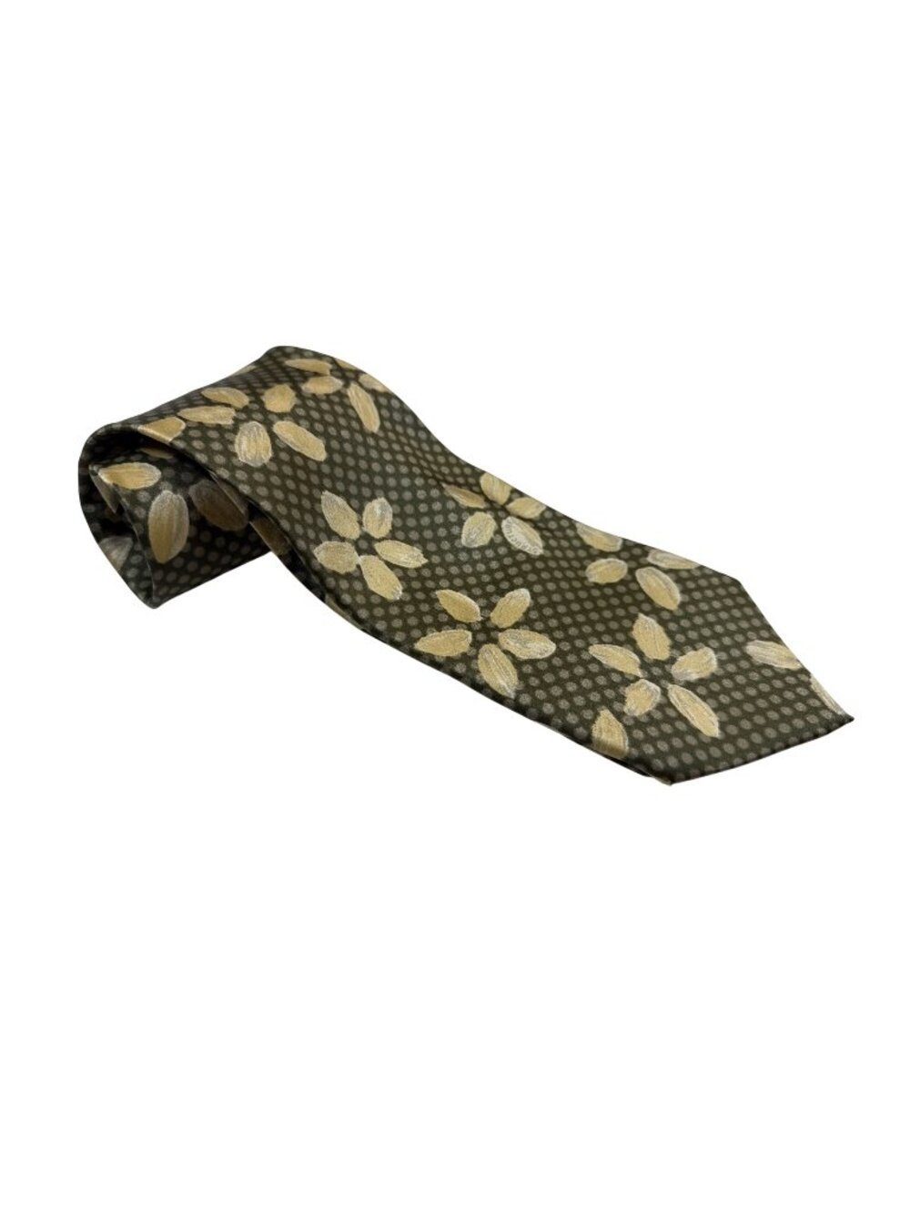 Structure vintage Mens Floral Olive Green Tie 100% Silk Made In USA (HH976)